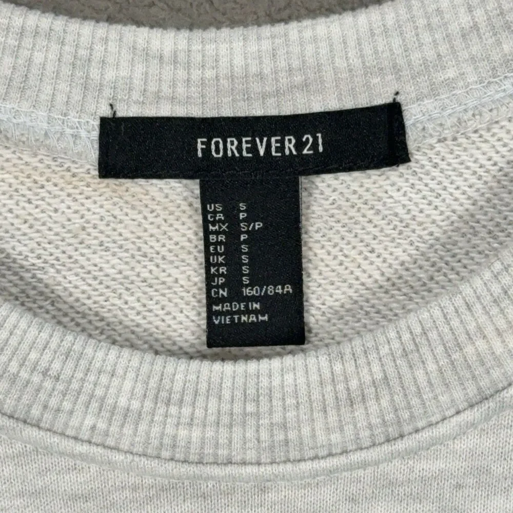 Forever 21 Women S Sweatshirt West Coast Stripe Sleeve Gray Pullover Varsity - Picture 3 of 10